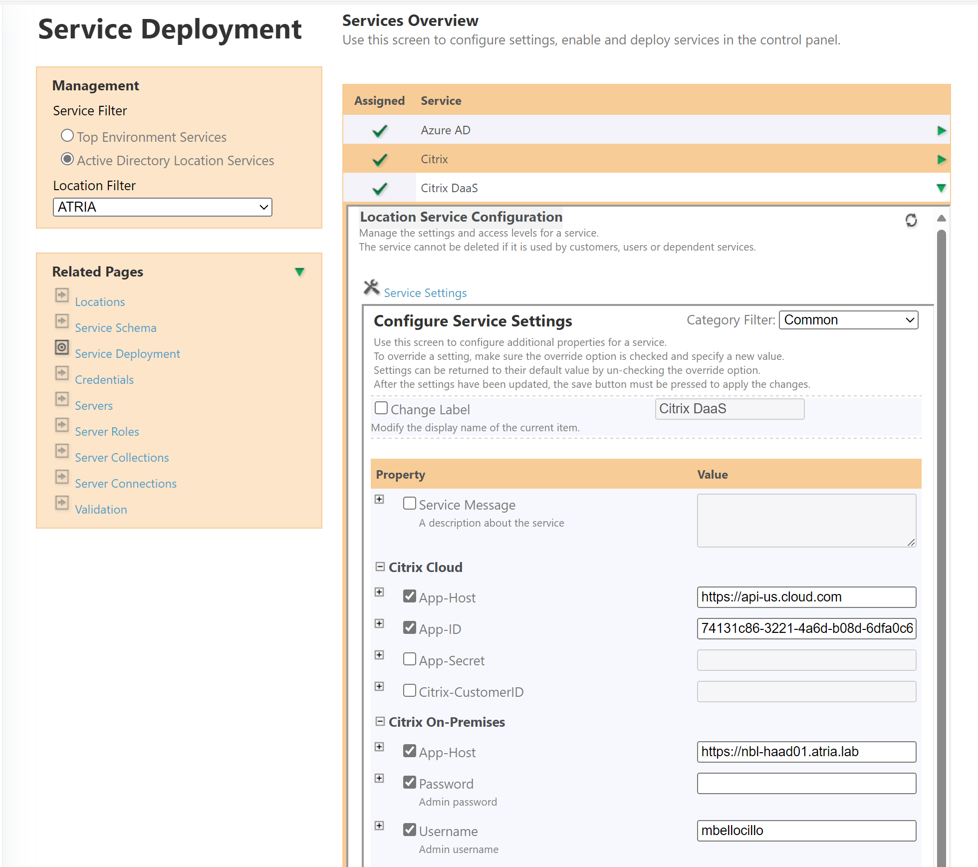 Deploy the Citrix DaaS service in the desired Atria Location