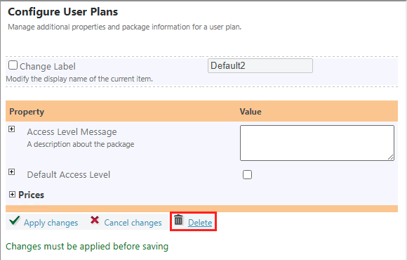 Delete User Plans