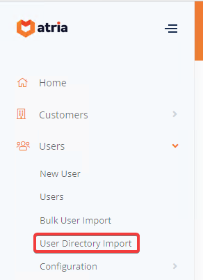 Menu select User Directory Import