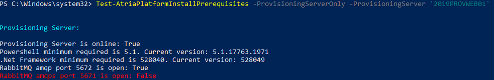 Test Atria Platform Install Prerequisite - Provisioning Server Only