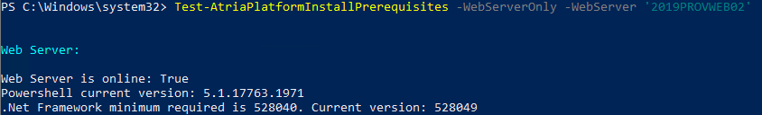Test Atria Platform Install Prerequisite - Web Server Only