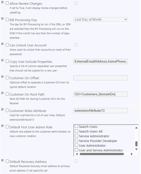 Service Settings