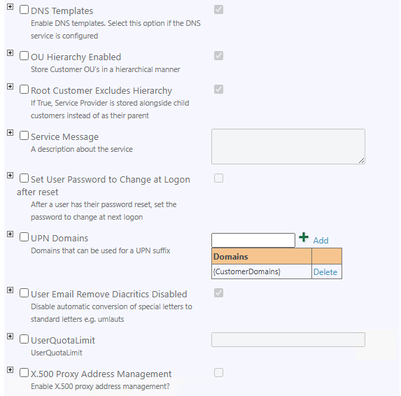 Service Settings